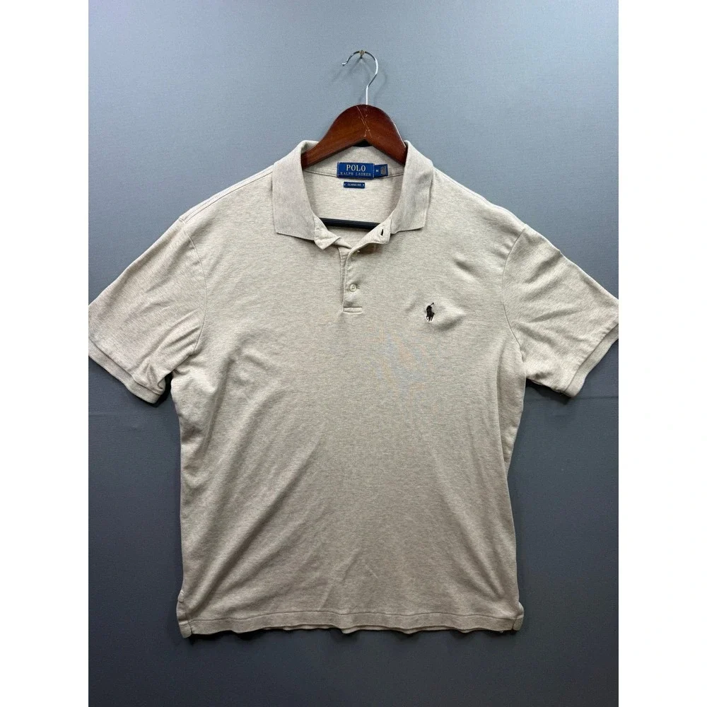 Polo Ralph Lauren Polo Shirt Mens Tan Heather Classic Fit Size M